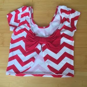 Charlotte Russe Red/White Striped Bow Back Crop